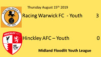 Racing Warwick Youth v Hinckley AFC Youth Midland Floodlit League August 15th 2019