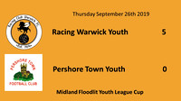 Racing Warwick Youth v Pershore Town Youth Thursday September 26th 2019