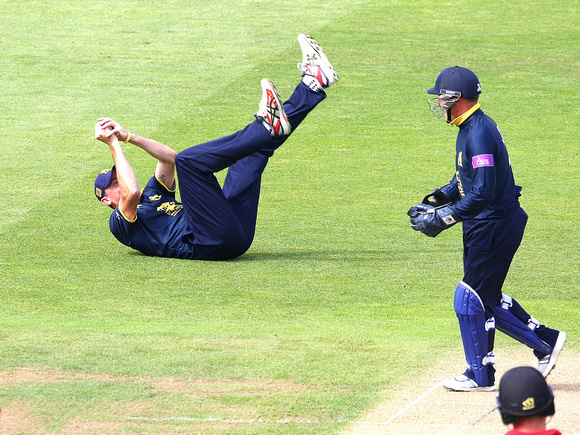 Clarke takes the catch to dismiss Hills